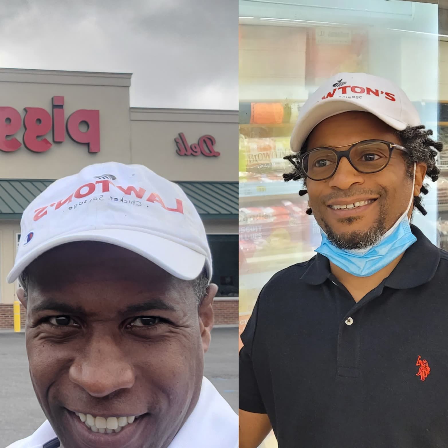 The two founders smiling in Lawton's caps