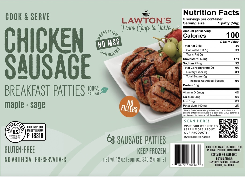 Lawton's maple sage chicken sausage breakfast patties package